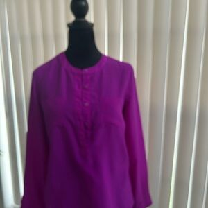 Old Navy Pink and Purple Long Sleeve Blouse with Mandarin Collar